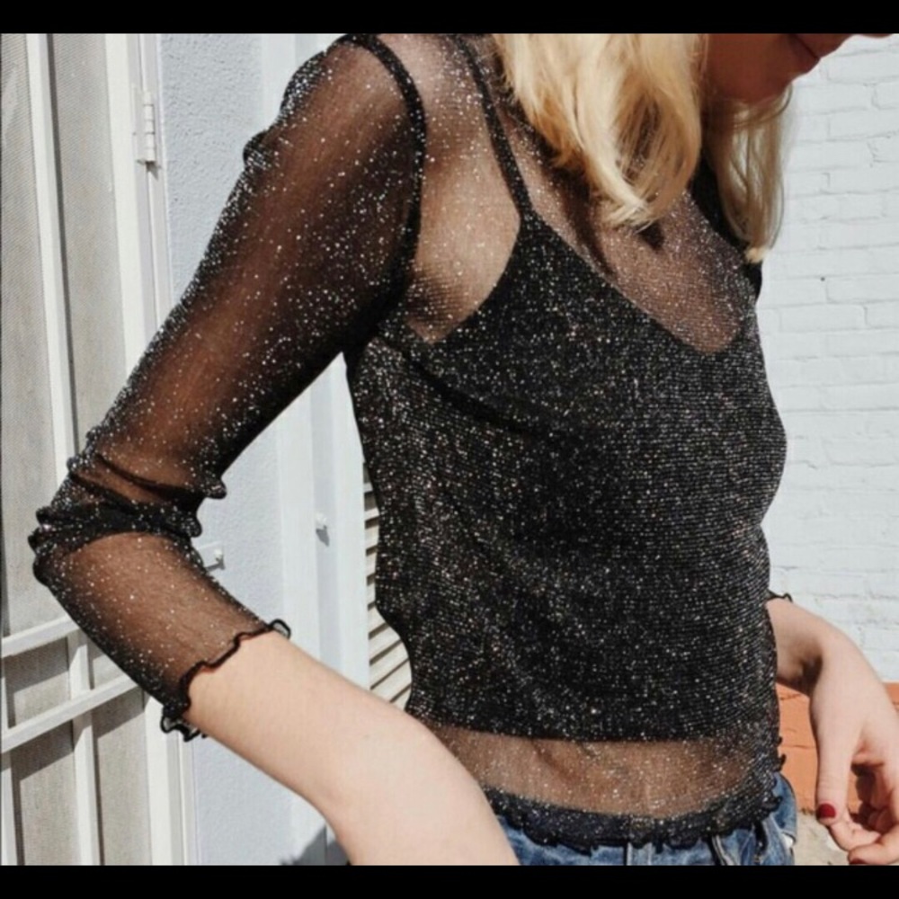 Brandy Melville sparkly glitter black lace long